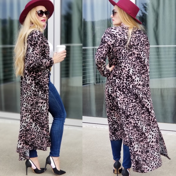 JULIET Leopard Print Duster Top- Black Pink - Picture 2 of 3